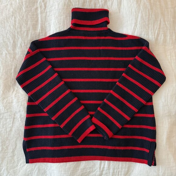 EUC La Ligne Navy and Red Striped Merino Wool Turtleneck Sweater - Size S - Picture 2 of 6